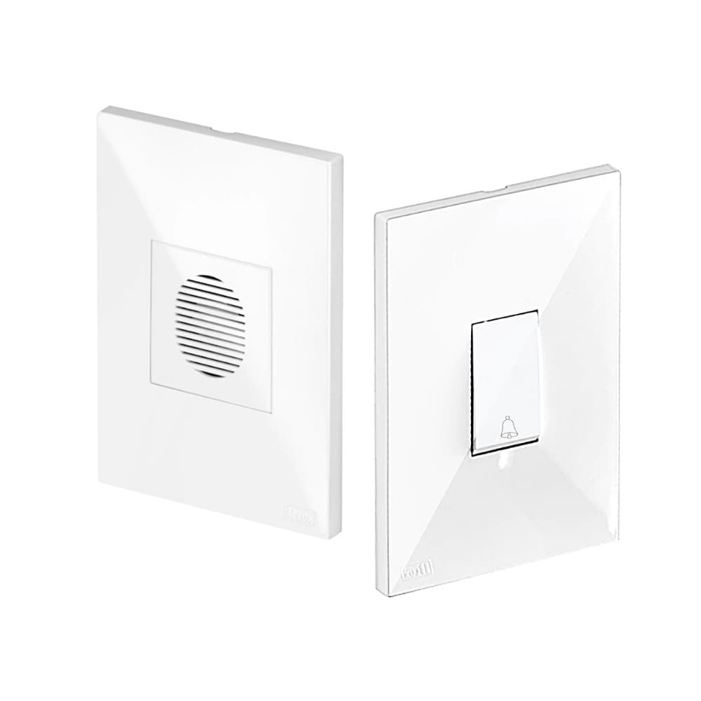 Kit Campainha Residencial  Com Fio Cigarra Recta Branco Brilho