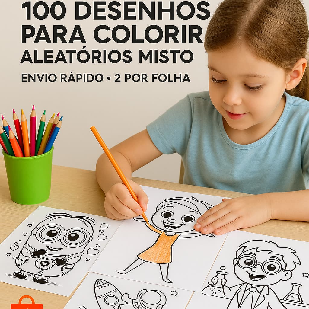 100/200/300 Desenhos Para Colorir Sortidos - 2 Desenhos Por Folha - Tema Variados - Envio Rápido