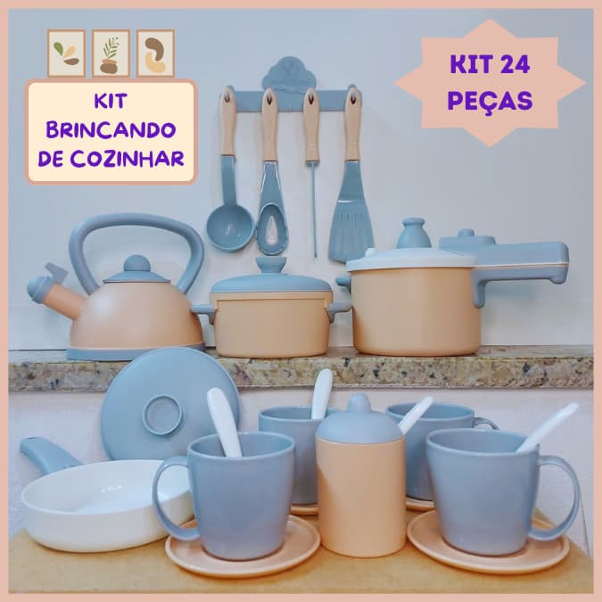 Kit Cozinha Infantil Completa Panelinhas Chá Brinquedo Menina 24pç Panelas Utensílios Cores Unissex Menino