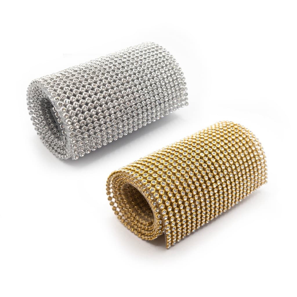 Manta de Strass para Artesanato Dourada Prata Colorida 45Cm Artesanato