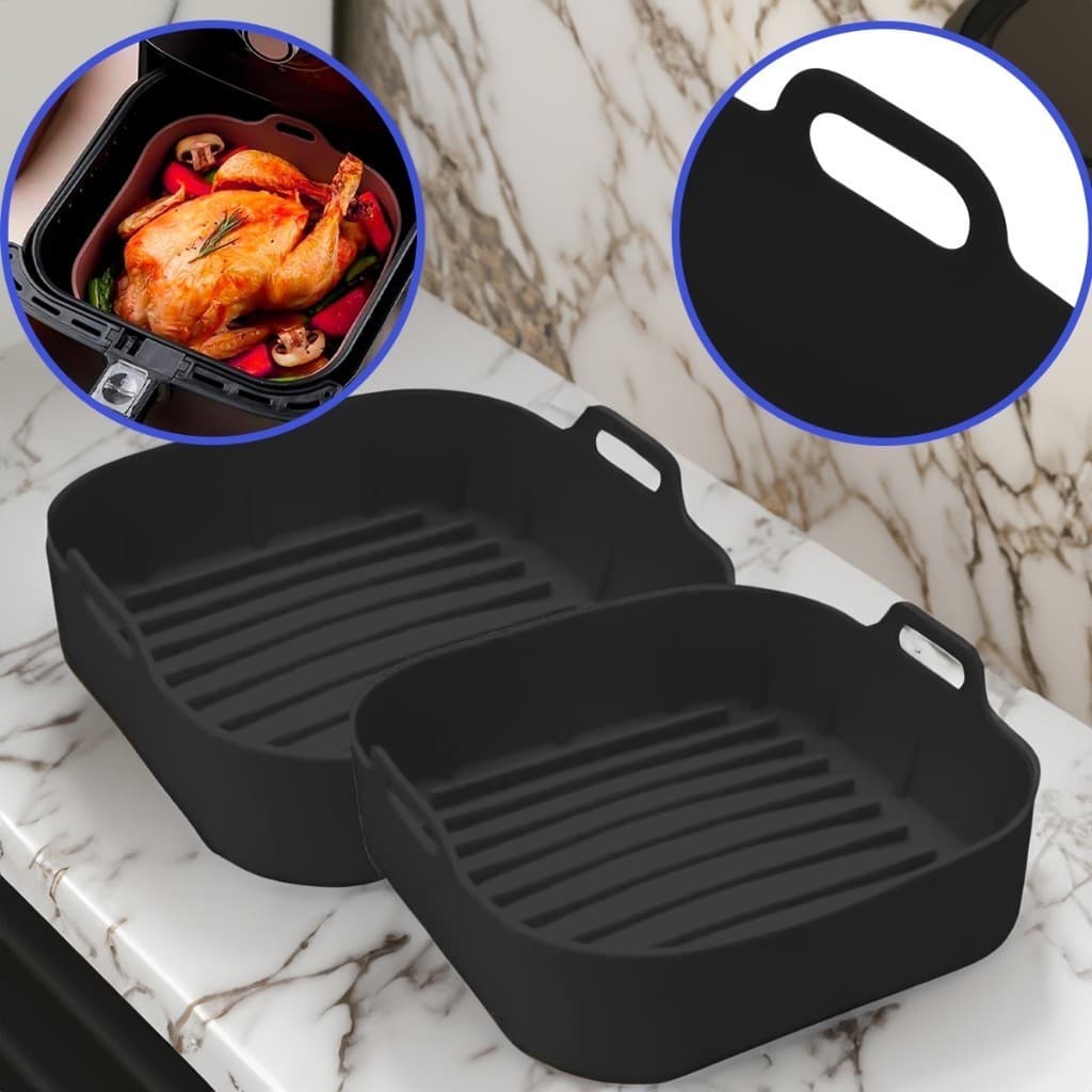 Kit 3 Forma de Silicone Air Fryer Grande 18CM / 4L Assadeira Quadrada Antiaderente