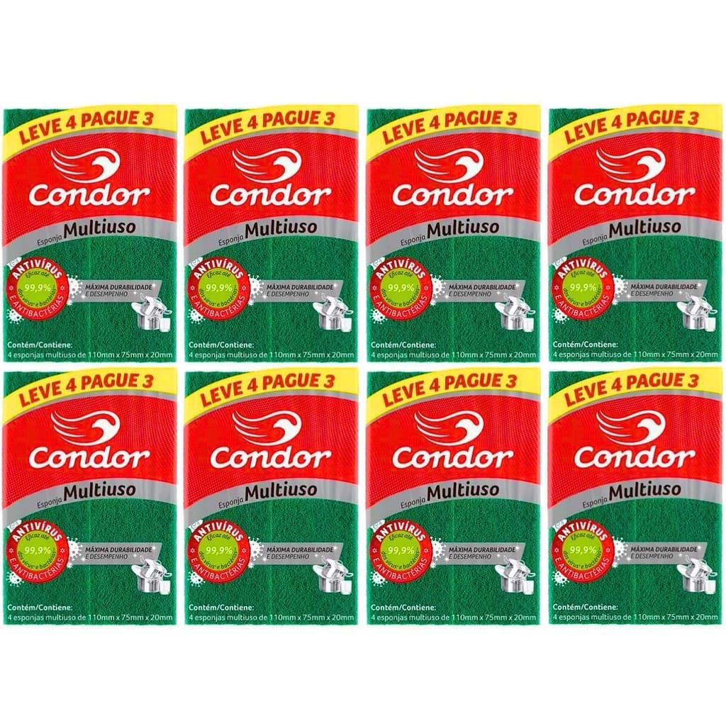 Kit 32 Esponja Amarela Limpeza Pesada Antibacteriana Dupla Face Multiuso Cozinha Qualidade Condor