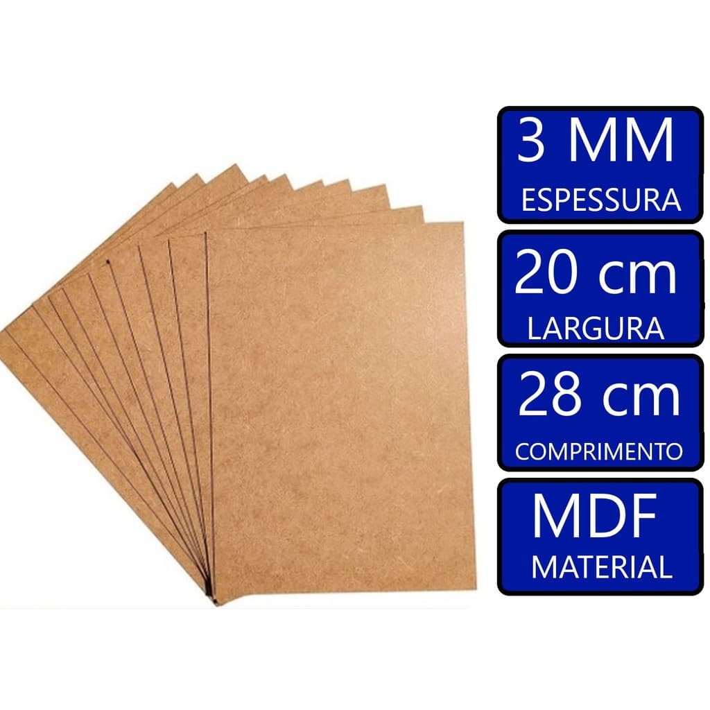Placa Chapa De Mdf Cru 20cmx28cmx3mm Pacote 10 Unidades Para Quadros E Artesanato