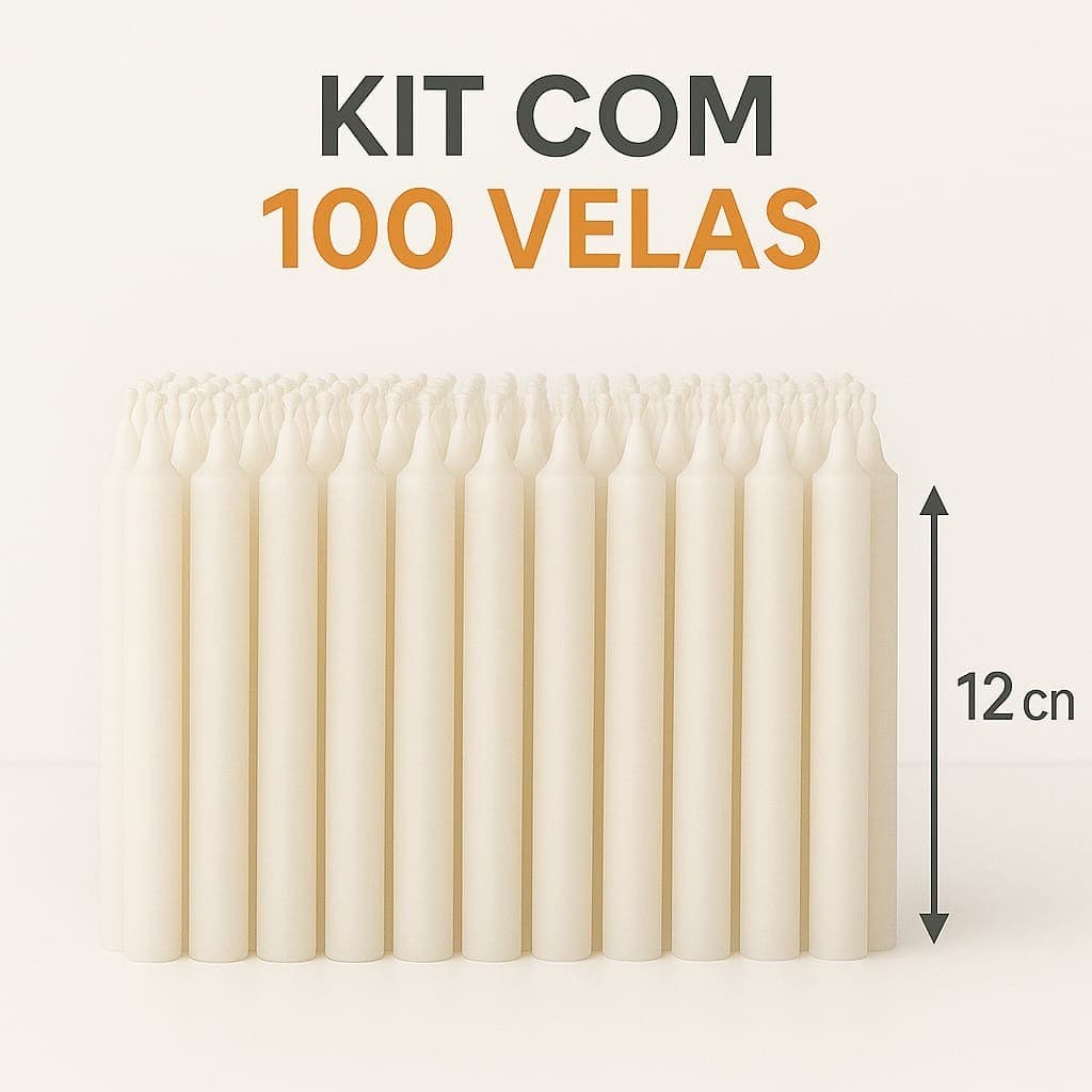 Kit 100 Velas Palito Branca Parafina Pura Queima Prolongada Premium