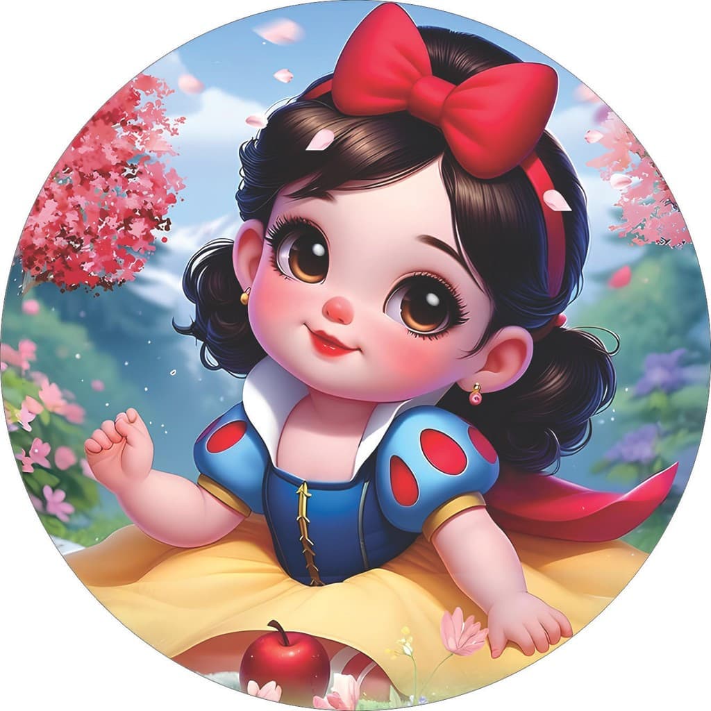 Capa de Painel Redondo Branca de Neve Sete Anões Princesas Baby Tecido Sublimado Vários Modelos 1,50x1,50 e 50x50