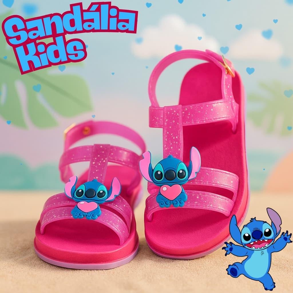 Sandália Stitch Infantil Feminina Macia e Fácil de Calçar – Envio Rápido