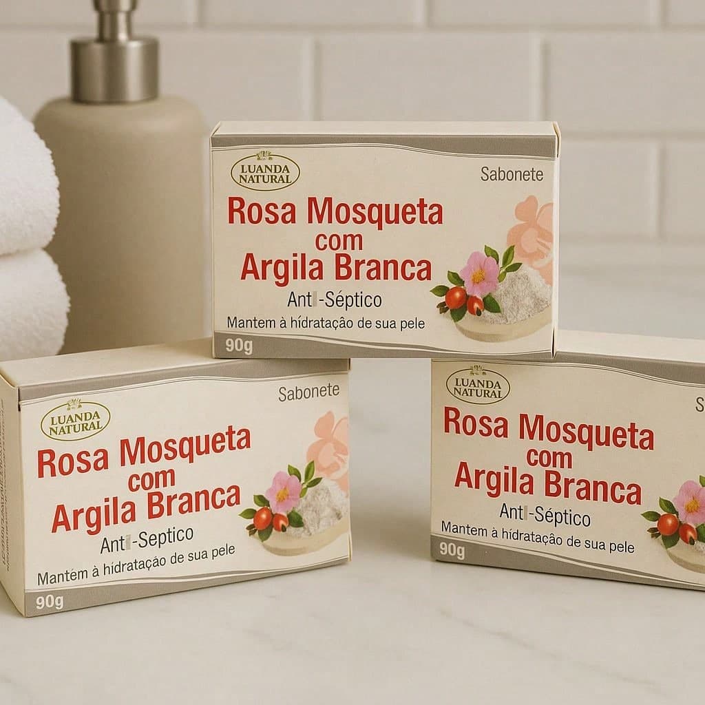 Kit Sabonete Rosa Mosqueta com Argila Branca – 3 unidades de 90g
