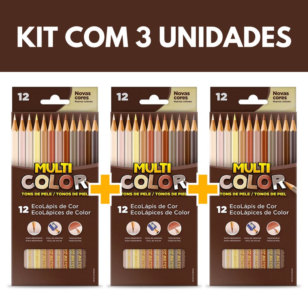 Lápis de cor tons de pele 12 cores ecolápis Multicolor