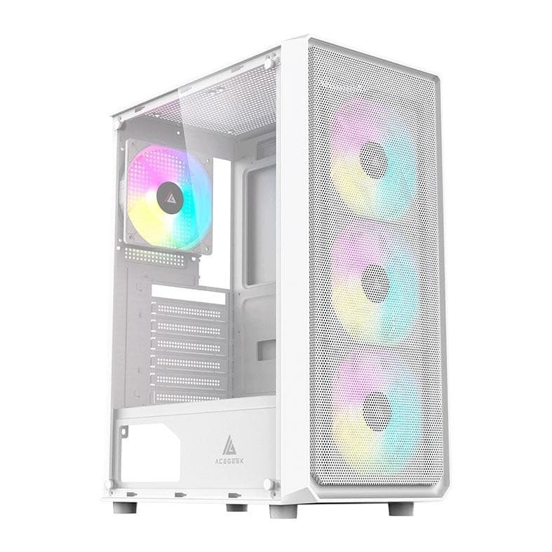 GABINETE GAMER ACEGEEK DIAMOND R339 RAINBOW MID-TOWER LATERAL DE VIDRO 4 FANS AG-DIAMOND-R339-WH-I4F