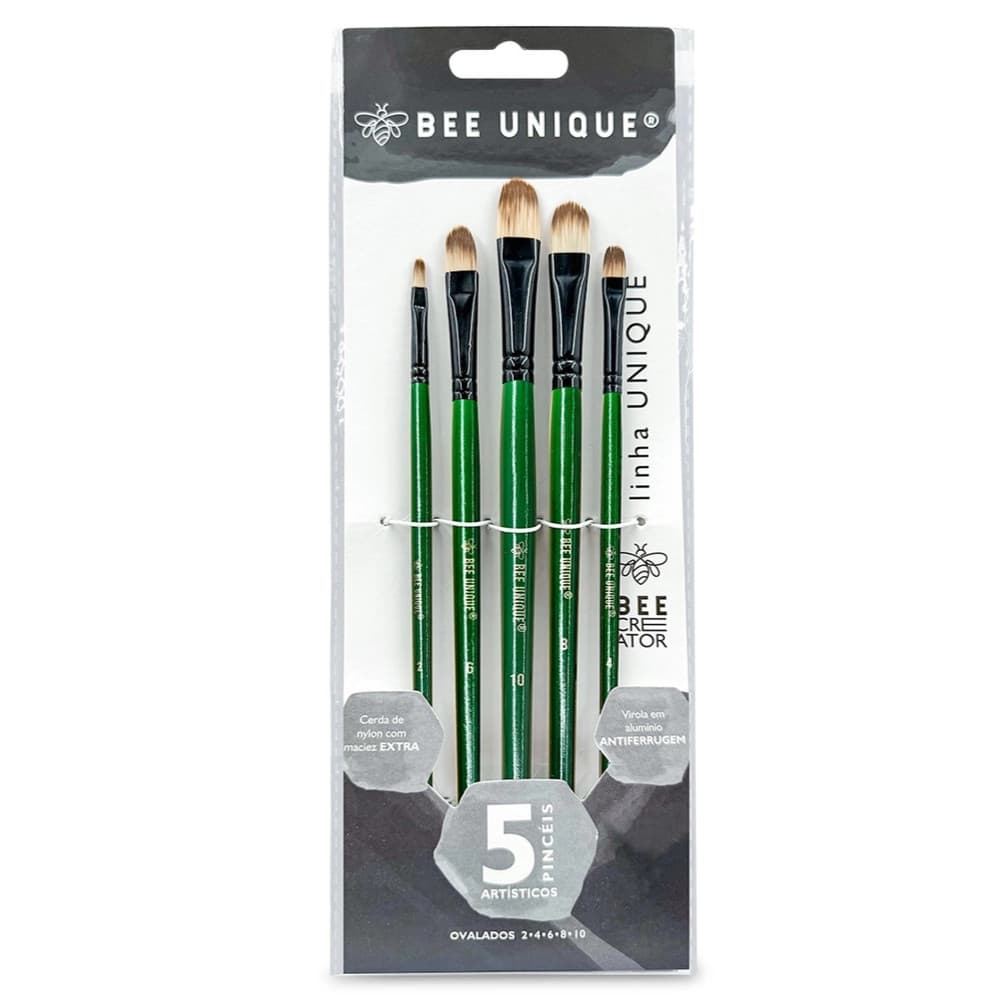 Kit 5 Pincéis Artistico Ovalados Extra Macias Bee Unique 
