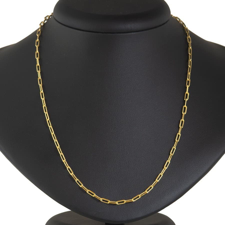 Cordão Masculino Elo Quadrado 70cm Fecho Gaveta Banhado Ouro