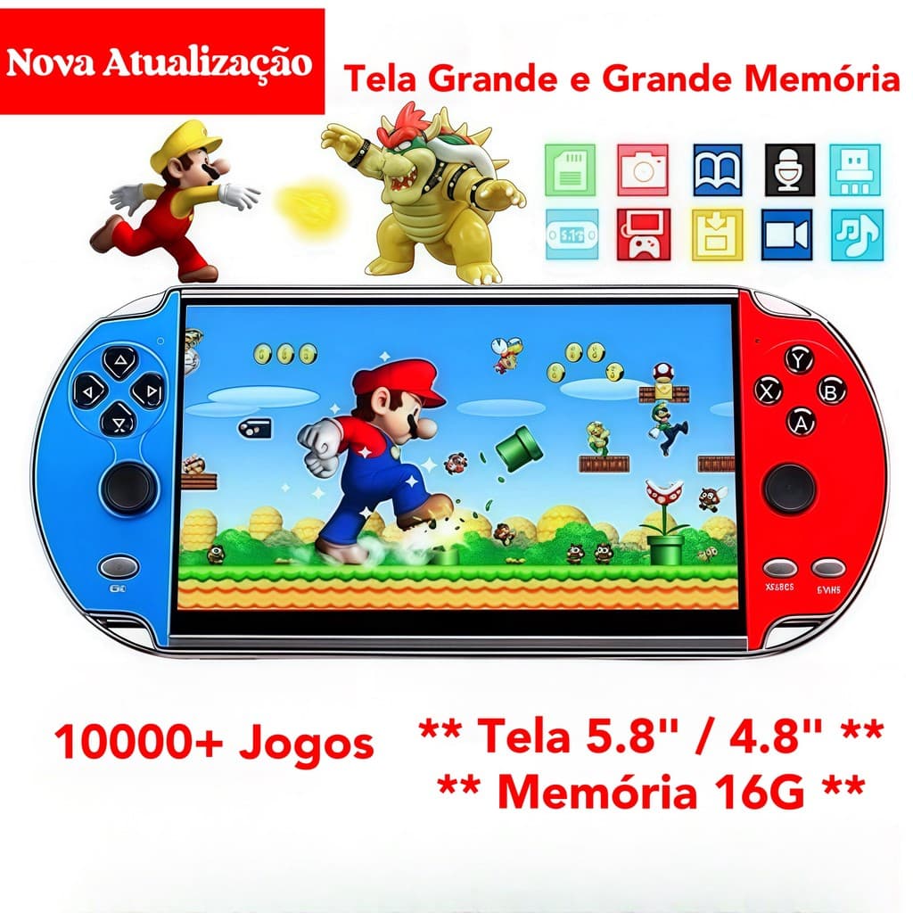 2025 Videogame Portatil Tela 5.8" /4.8" +10000 Jogos Retro 16GB, Console de Mão Memoria Expansivel