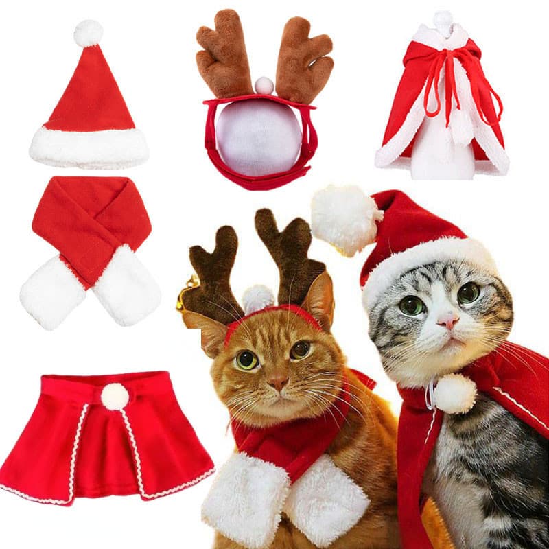 Cão Chapéu De Natal Filhote De Cachorro Boné Ano Novo Pet Capa Gato Cachecol Xale Vestir-Se Para Animais De Estimação