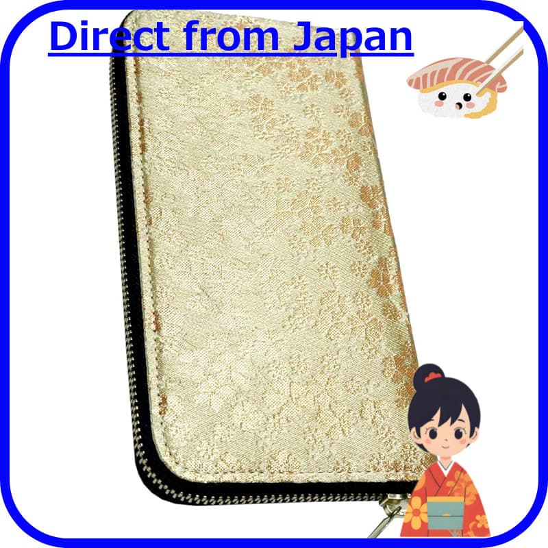 "Elegant Nishijin-ori Long Wallet for Women - Round Zip Design with Coin Pocket, Available in Multiple Colors"