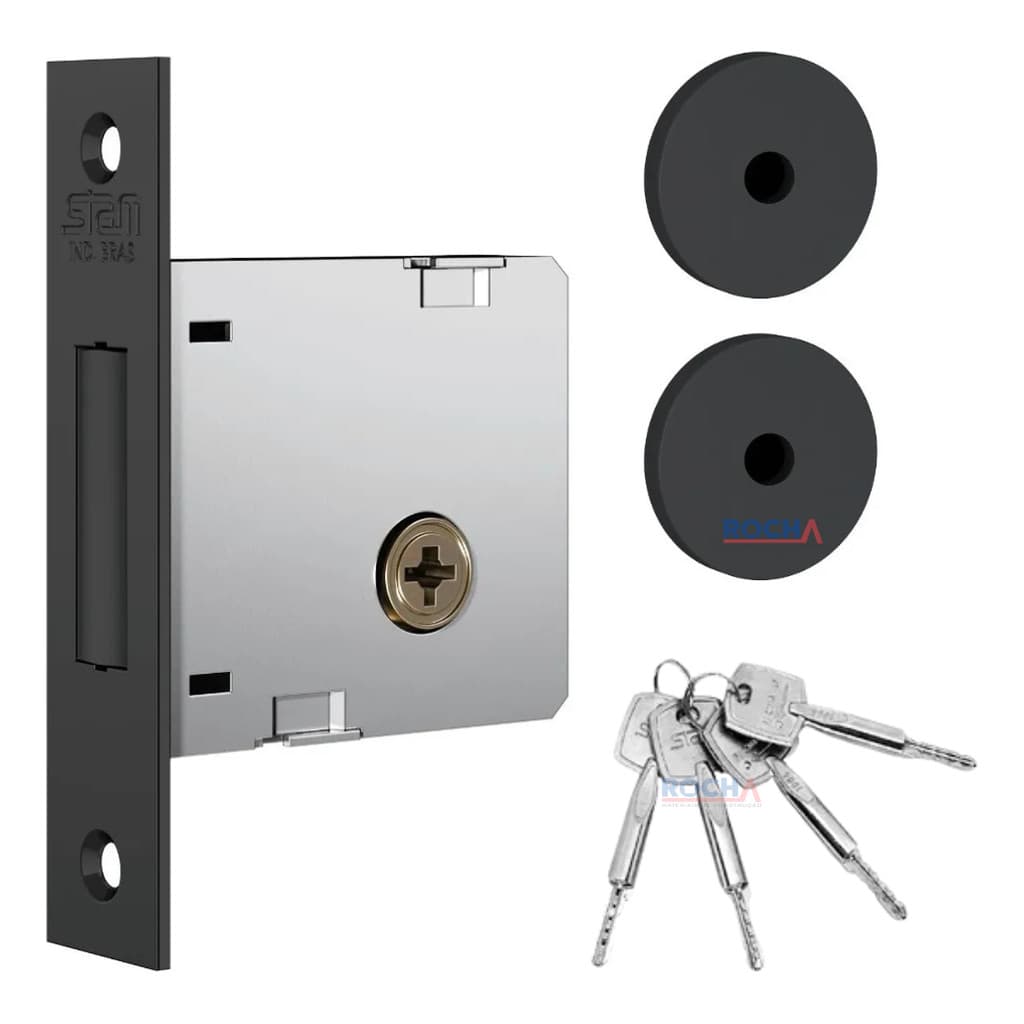 Fechadura Trava Auxiliar Stam 1004 Simples Tetra Preto Fosco