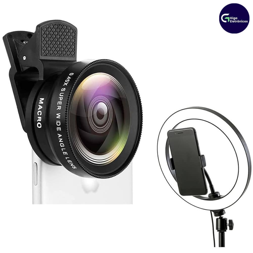  2 Em 1 Kit Clip De Lente Do Telefone Móvel Externo HD Macro 37mm 49UV 0.45x Super Grande Angular 12.5x Da Câmera
