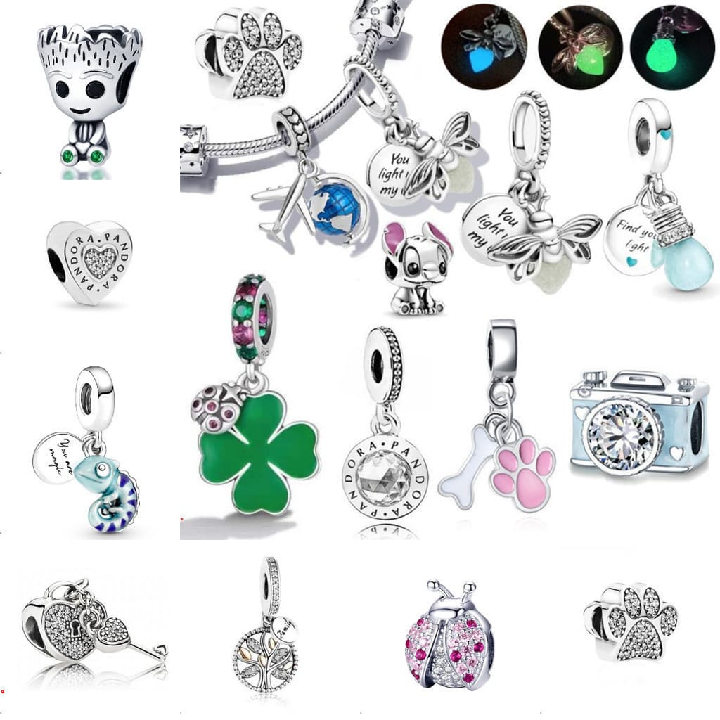 Berloque Encantos Prata 925 Trevo Mar Tartaruga Cereja Acessórios Pulseira Contas Amantes Diamante Incrustado