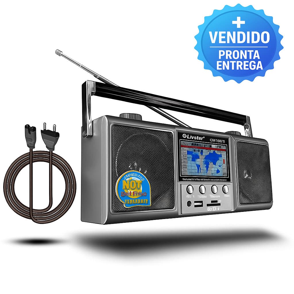 Radio Portatil Retro Recarregável Retrô USB Cartão Pilha FM AM SW Bivolt Alto-Falantes 4"