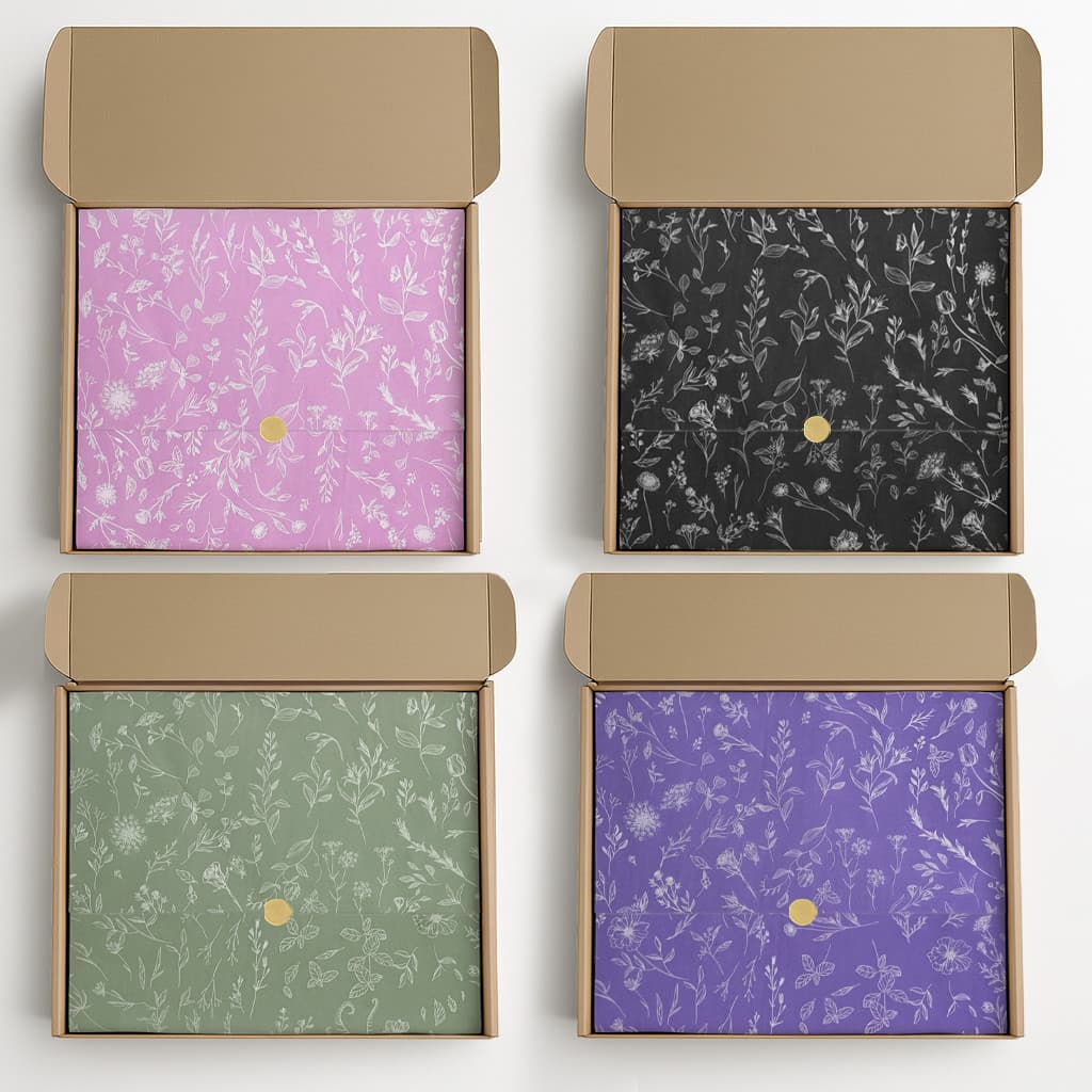 Papel Seda Premium Estampa Floral 100 Folhas Embalagem Sofisticada Para Loja de Roupa Cosmético Presente e Artesanato