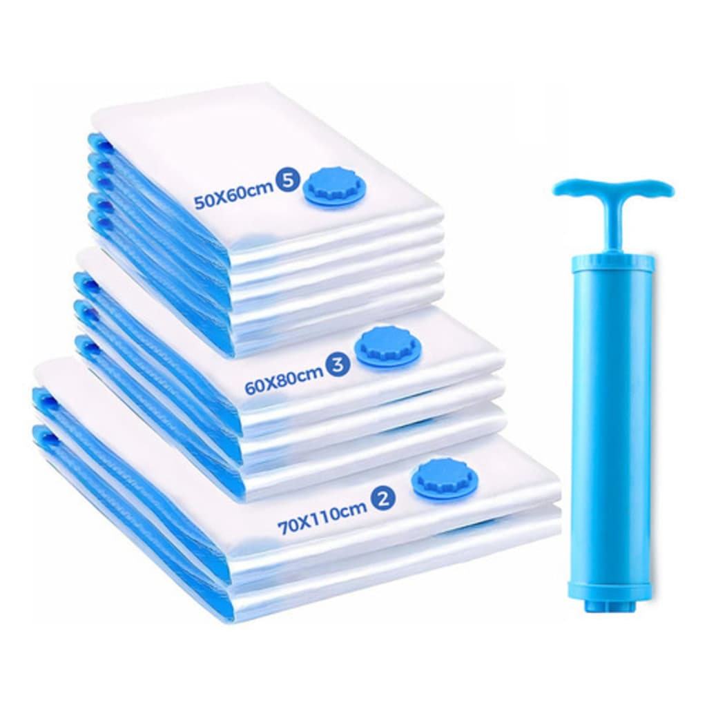 Kit 10 Sacos Organizadores a Vácuo 5un 50x60 - 3un 60x80 - 2un 70x110 + Bomba Manual