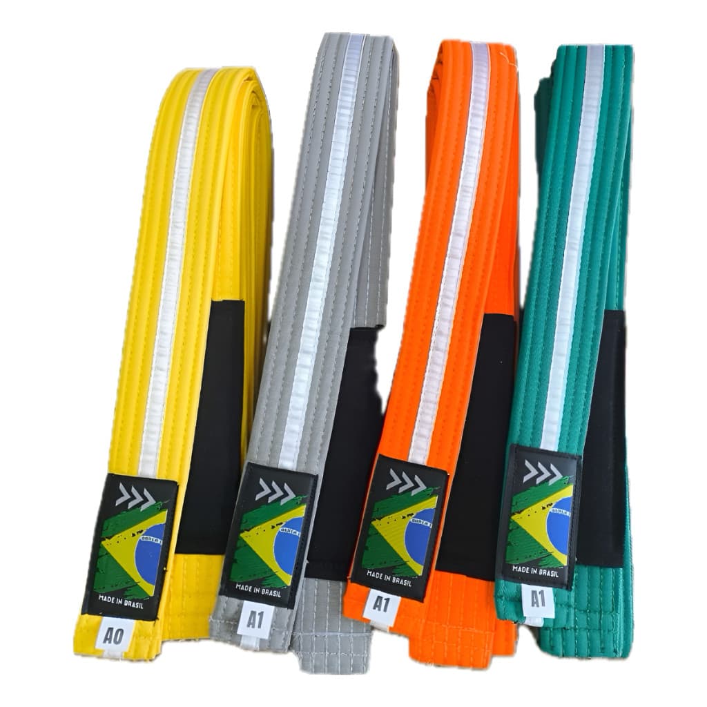 Faixa Jiu-Jitsu Infantil – Ponta Preta + Fita Branca – Modelo Premium - M0 a A3