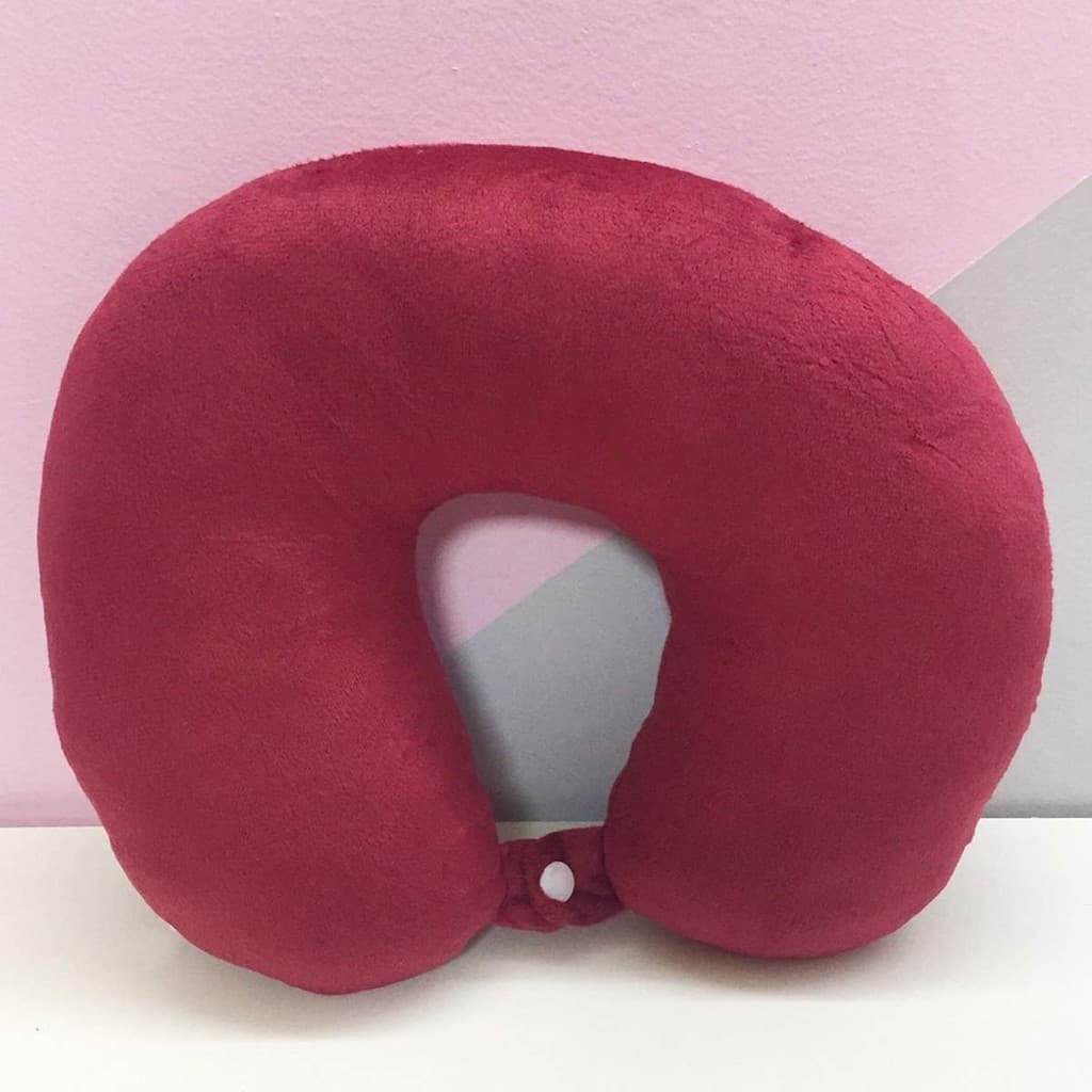 Almofada Viagem Pescoço Viagem Lisa Botão Suede Toque Macio