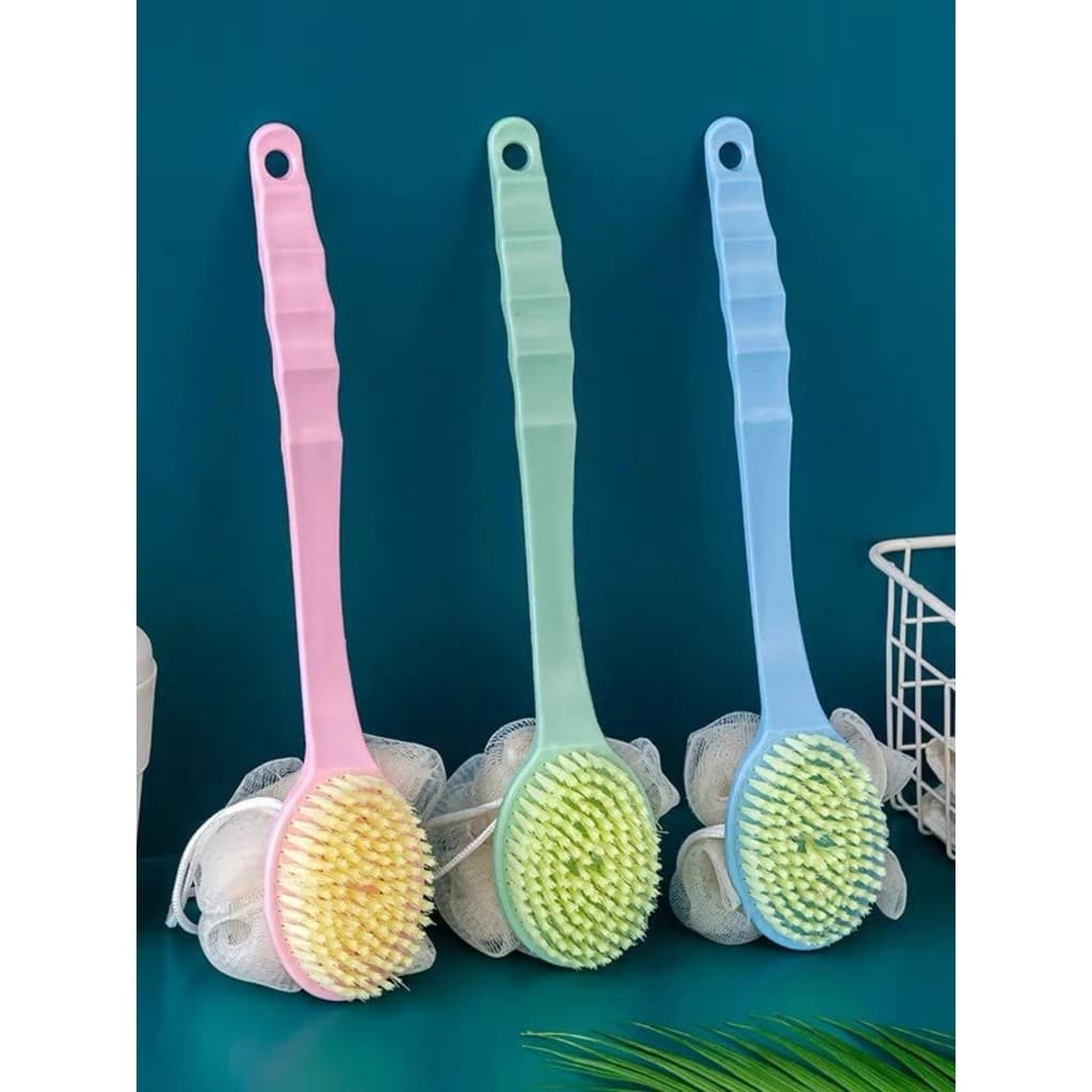 Escova De Banho 2 Em 1 Cabo Longo Com Esponja E Bucha Dupla Face Cores Aleatórias