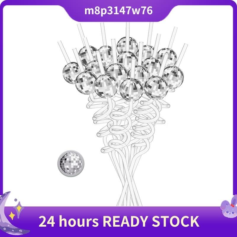 Canudos De Bola De Discoteca De 16 Pces , Decorações De Festa Com Mini Decoração Prata , Fontes Dos Anos 70 Duráveis