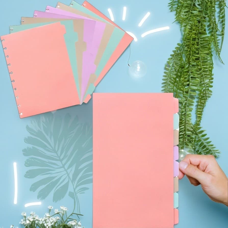 Kit 4/8 Divisórias Para Caderno Disco  Fichário 08/10/11 Furos Cor Colorido Liso