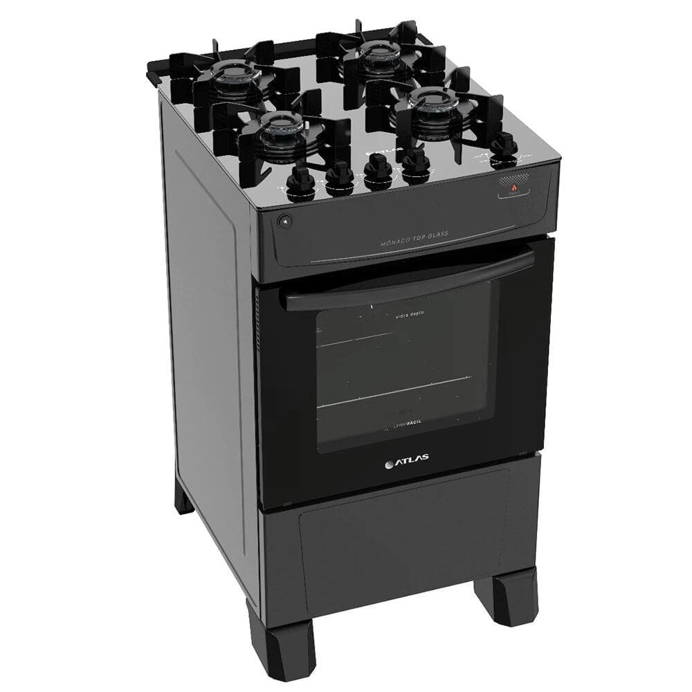 Fogão Atlas Mônaco Top Glass Preto 4 Bocas Mesa Vidro Acendimento Automático 220v