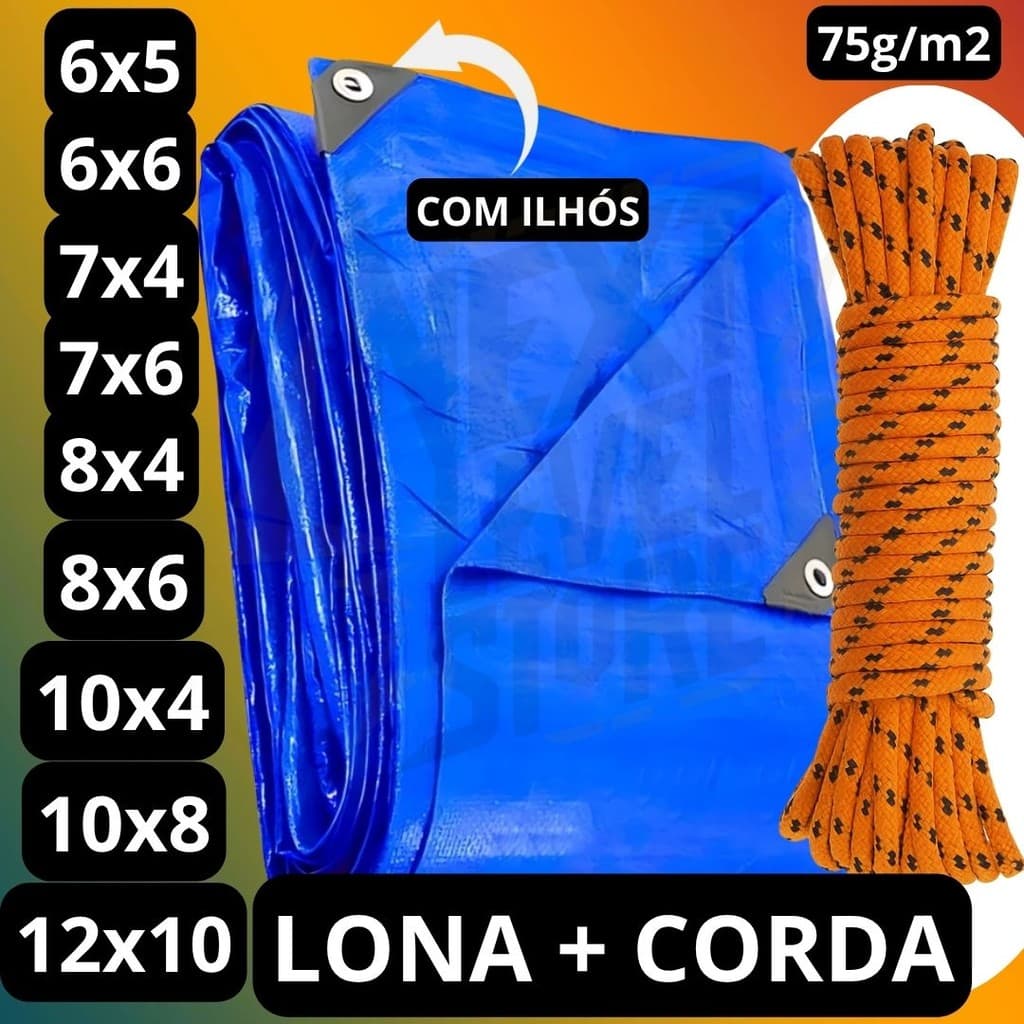 Lona 6x5 6x6 7x4 7x6 8x4 8x6 10x4 10x8 12x10 Reforçada Piscina Construção Impermeável + Corda 10m