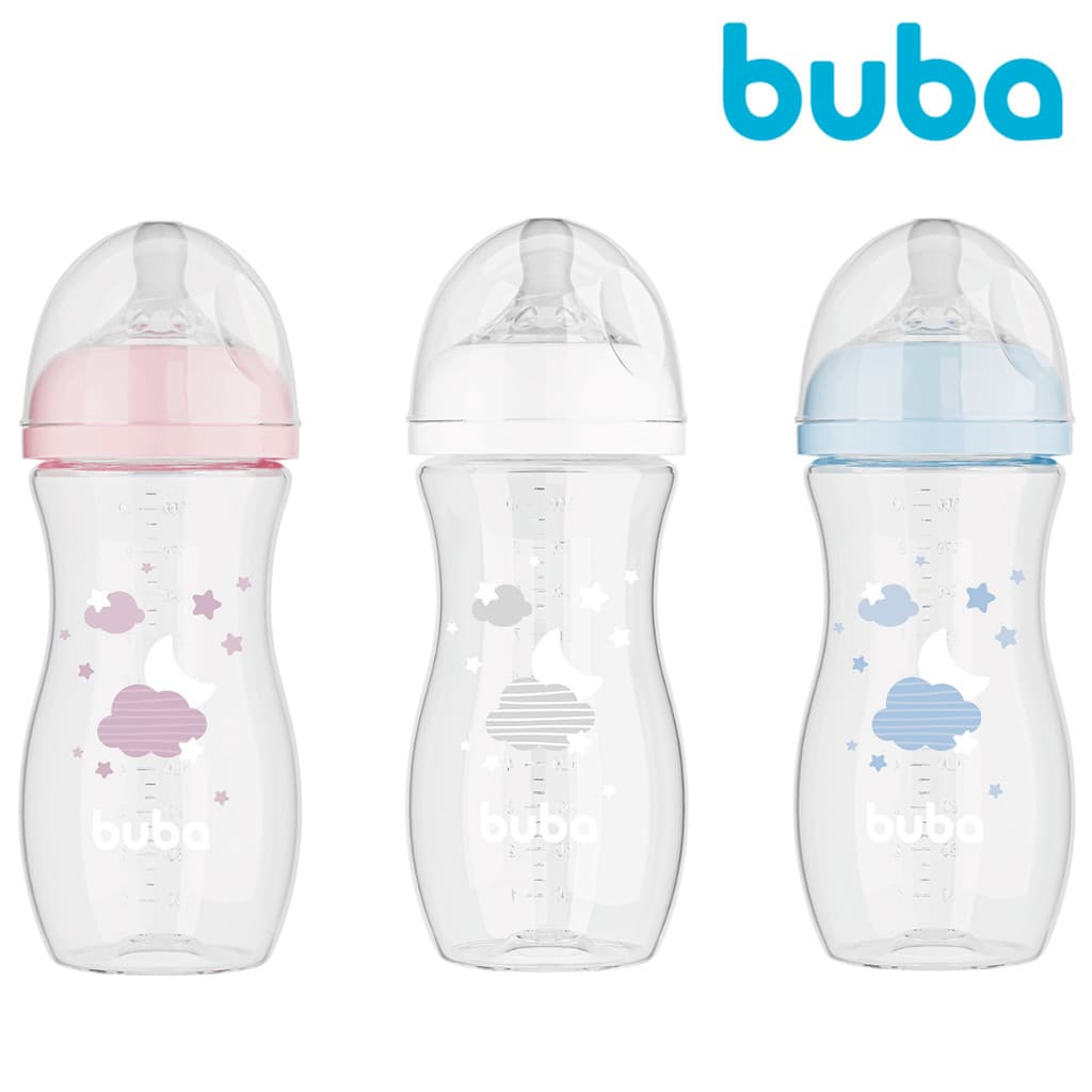 Mamadeira Buba Easy Flow Nuvem  270 ml ou 330 ml  - Menino e Menina Branco Azul ou Rosa