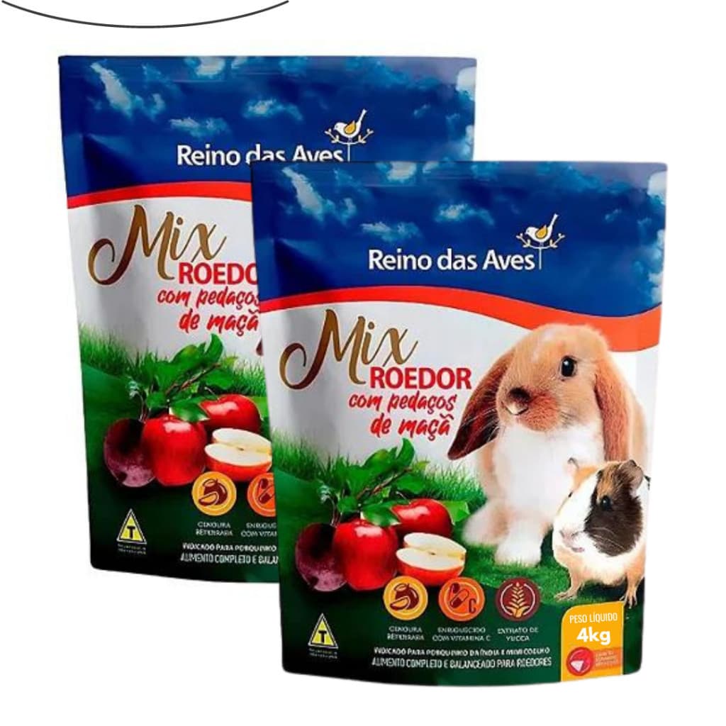 Kit 2un - Ração Para Roedores Porquinho Da Índia E Mini Coelho 4kg