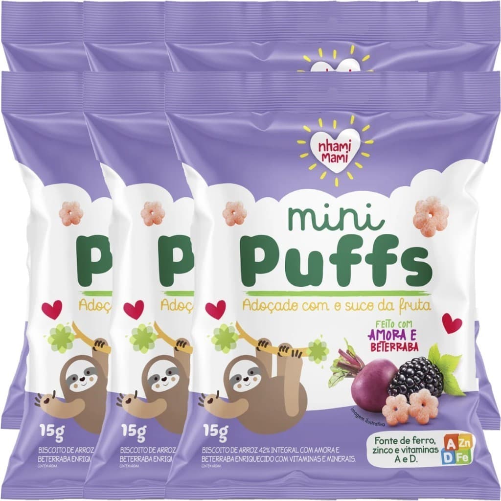 MINI PUFFS AMORA E BETERRABA 24x15g - NHAMI MAMI