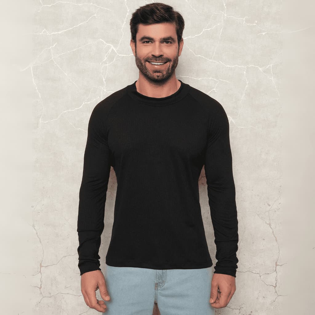 Suéter Masculino Canelado Básico Malha Inverno Leve Frio Premium