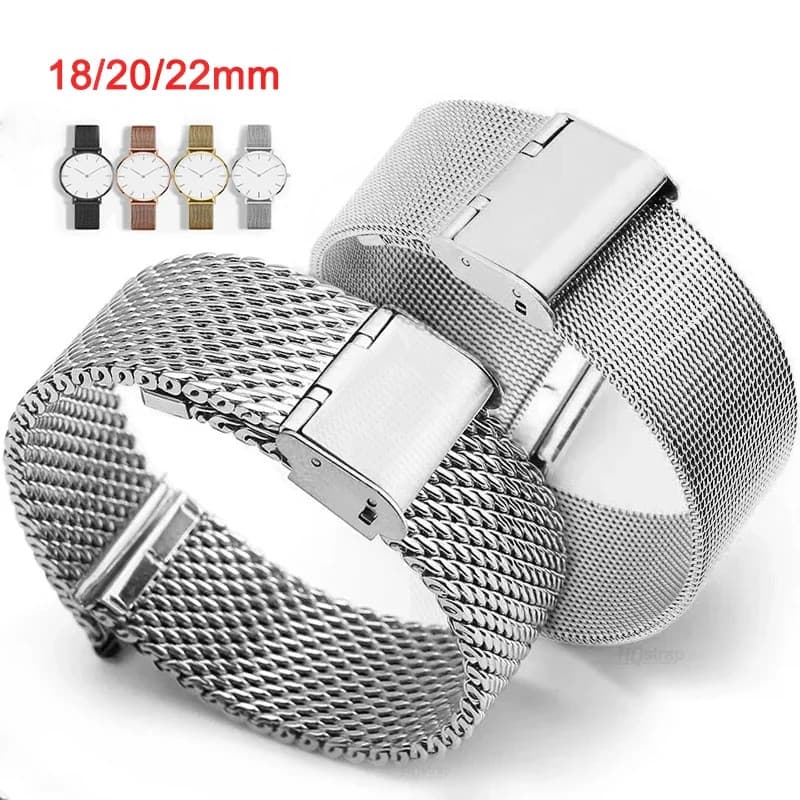 Linha 1.0/0.4 Pulseira De Relógio Milanesa 18mm 20mm 22mm 24mm Universal De Aço Inoxidável Homens Mulheres Cabeça Chata