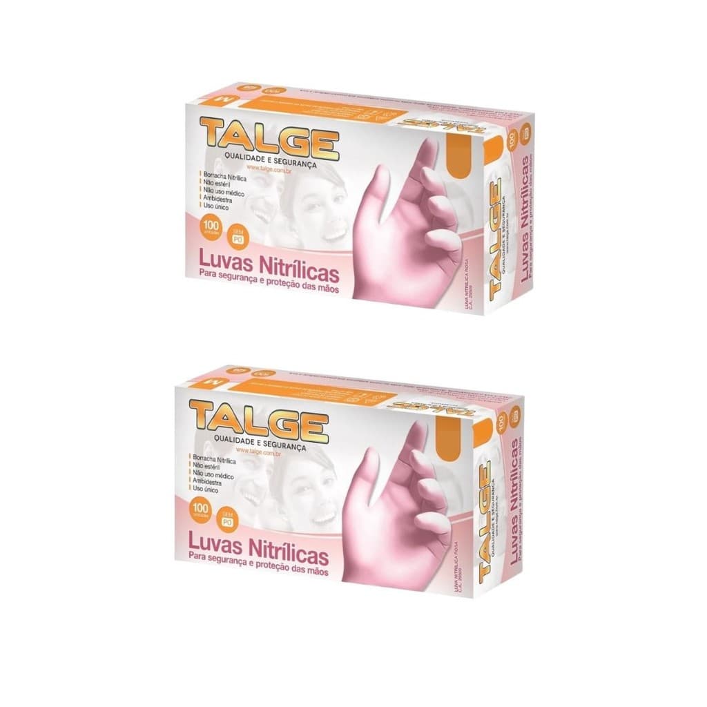 Luva Nitrílica Rosa Sem Pó Talge – Kit com 2 Caixas