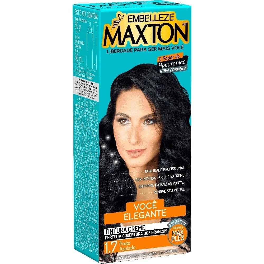 Kit Tintura Maxton Creme Preto Azulado Nº 1.7