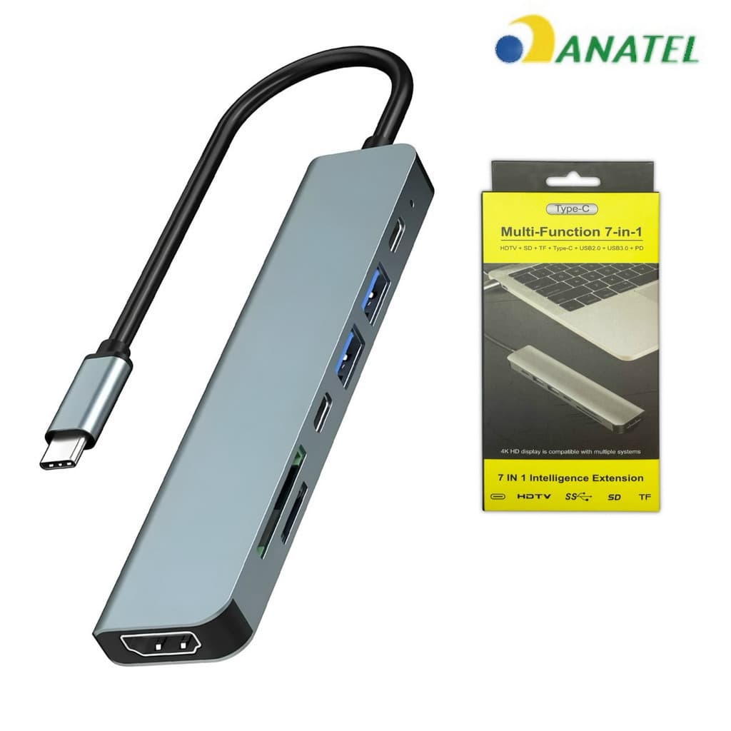 Hub Adaptador 7 portas USB 2.0 USB 3.0 Hub Tipo C 7 Em 1 Usb 3.0 Usb-c Entrada USB-C Marisa