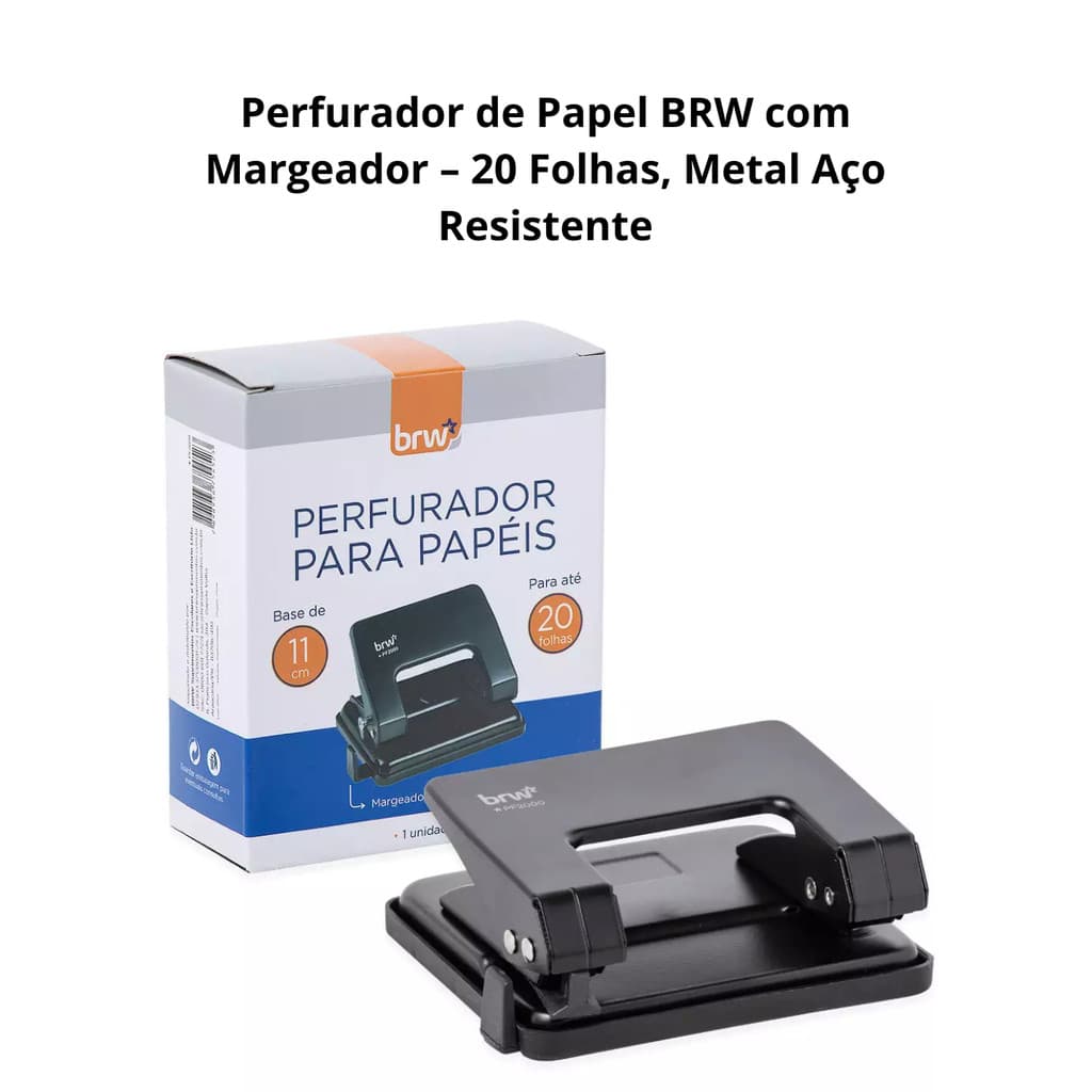 Perfurador de Papel BRW com Margeador – 20 Folhas - Metal Aço Resistente