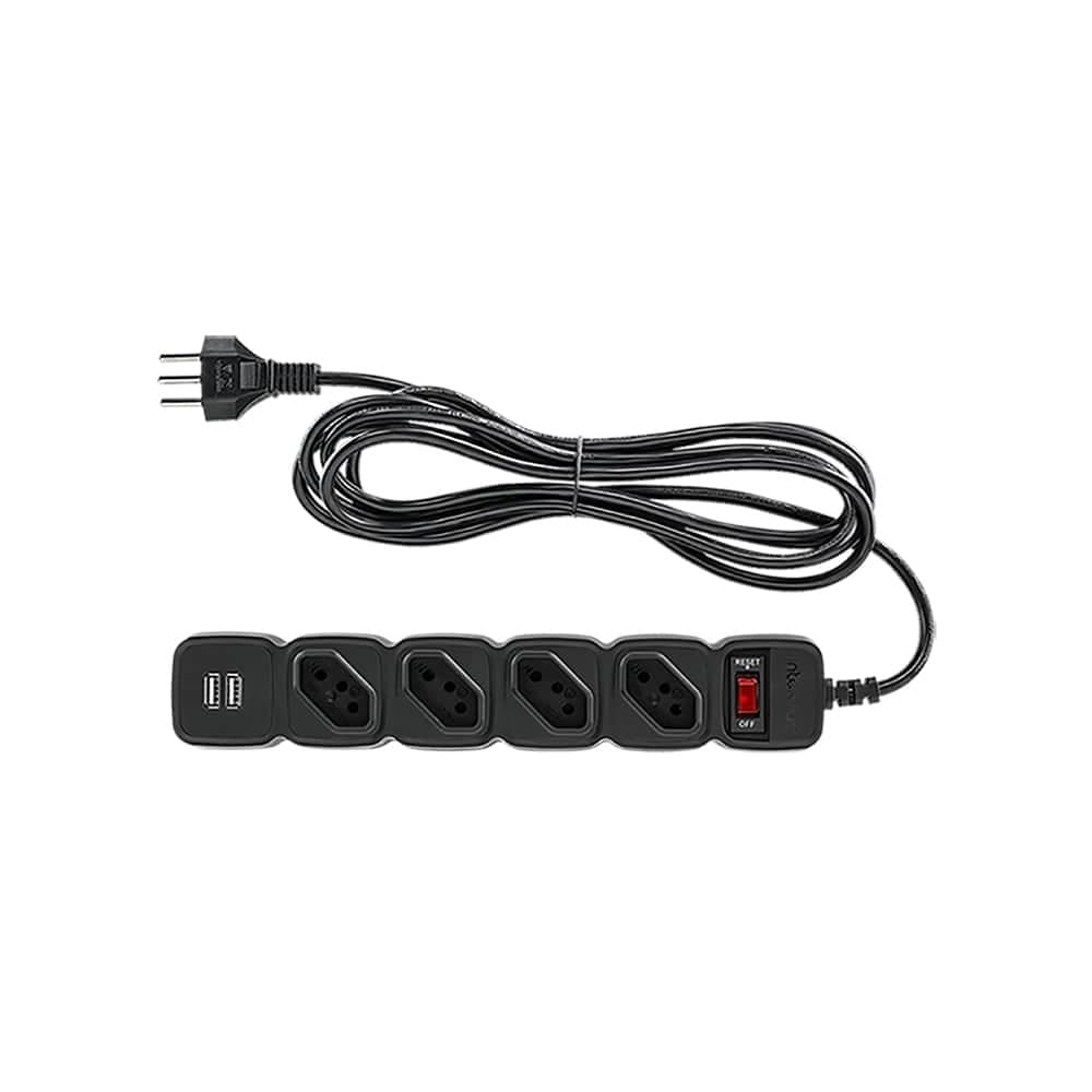 Protetor Eletrônico com 4 Tomadas e 2 USB EPE 204 USB+ Preto Intelbras