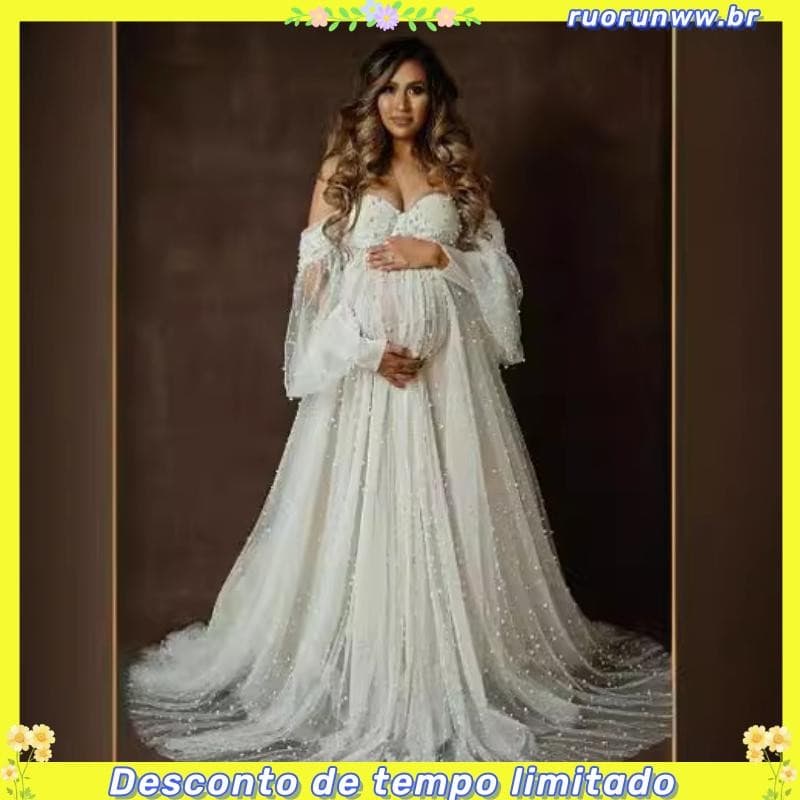 Fotografia De Maternidade Adereços Vestido Pérola Densa Fio Branco Vestuário De Bebê Grávida