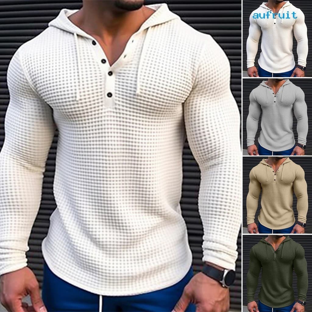 AR-Men Camiseta De Primavera Outono Sólida Cor Slim Fit Manga Longa Casual Pullover Com Capuz T