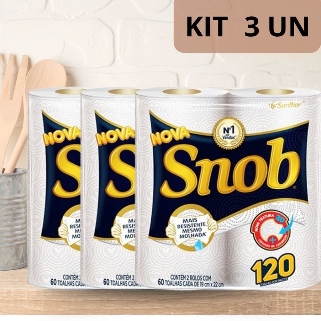 Kit 3 Pacotes Papel Toalha Snob 19x22 Com 60 Toalhas 720 Toalhas de Papel Com Maxima Absorção