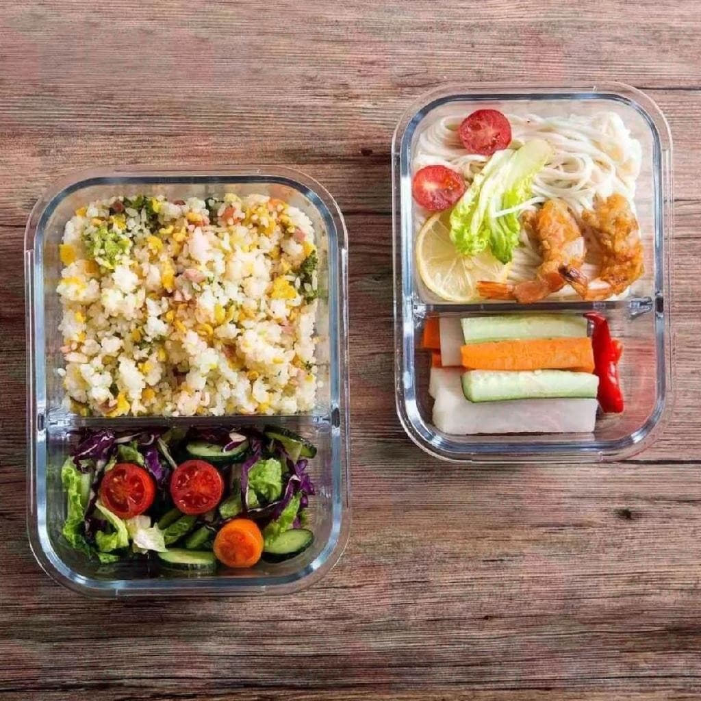 2 Potes 640ml de Vidro Hermético Divisoria Marmita Airfryer