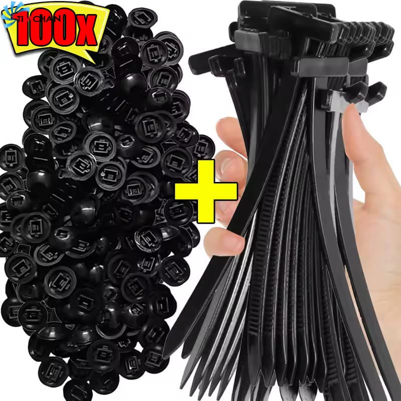 40/60/100Set Nylon Car Cable Tie Fivela Fixa-Fio De Clipes De Fixação De Carro Para Serviços Pesados-Laços Zip Autotrava