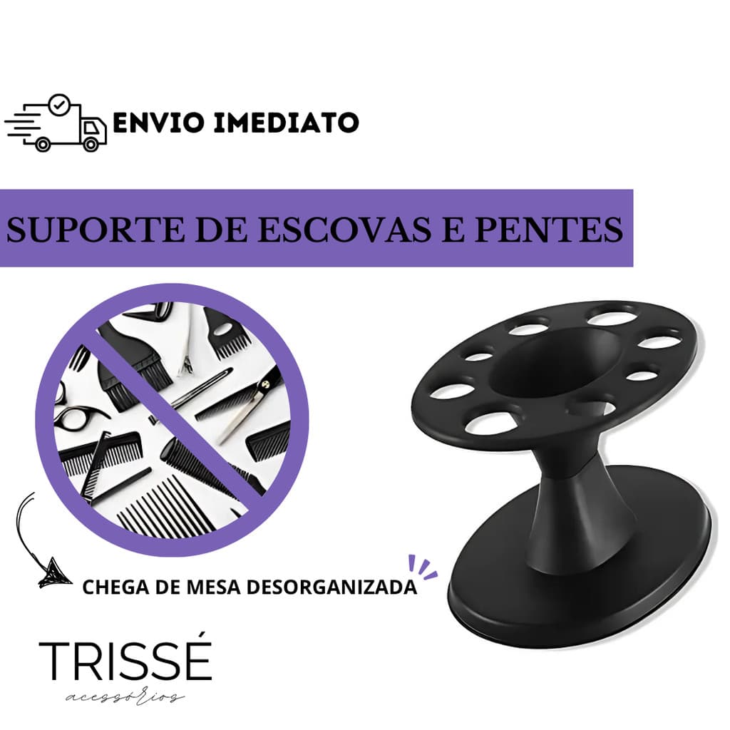 Suporte de Escovas e Pentes Tesoura Trissé Organização Profissional de Bancada Cabelo Porta Escova