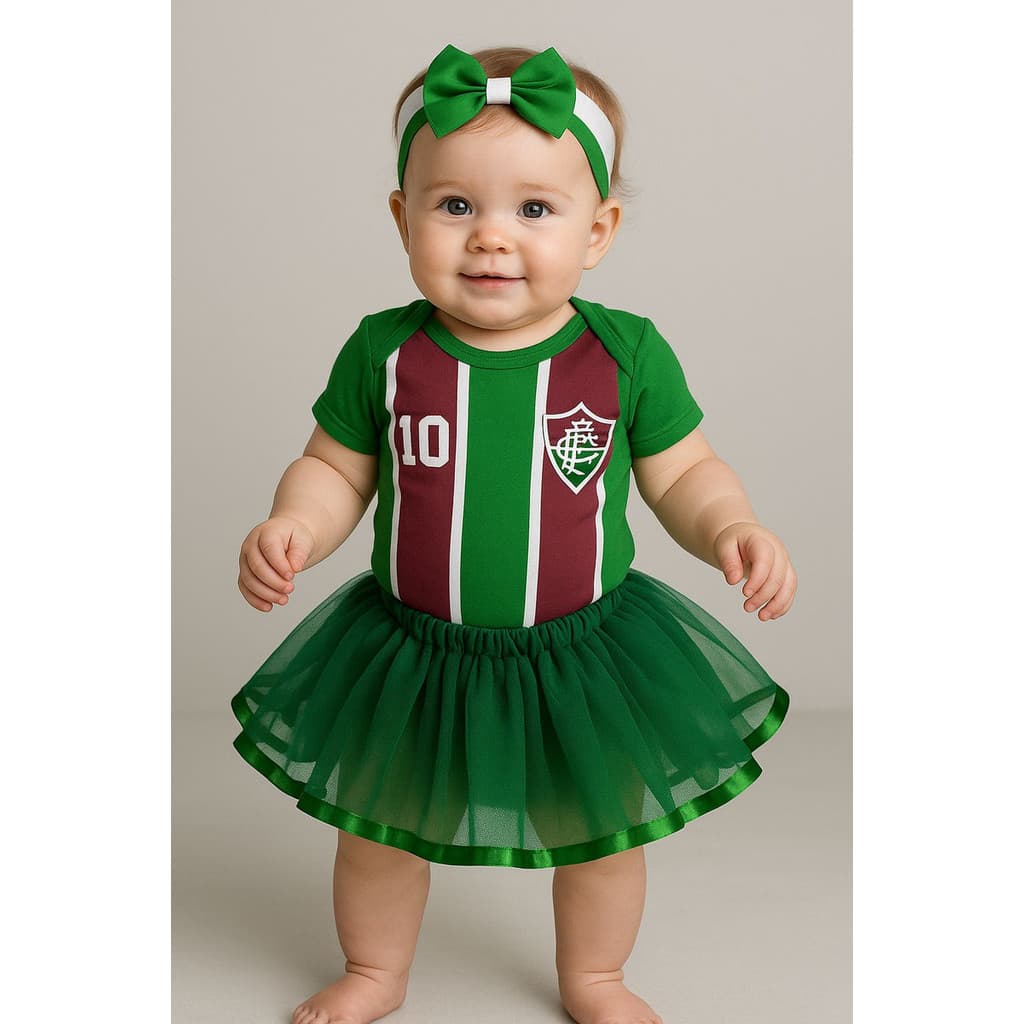 Body Bebe Menina Time Fluminense Saia Tutu Faixa Mesversário
