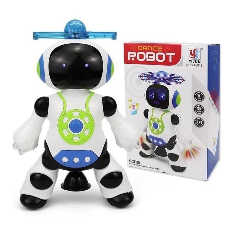 Robô Dançarino Musical Infantil com Luzes 3D Brinquedo, Sons, Gira 360°, Dança e Emite Luz