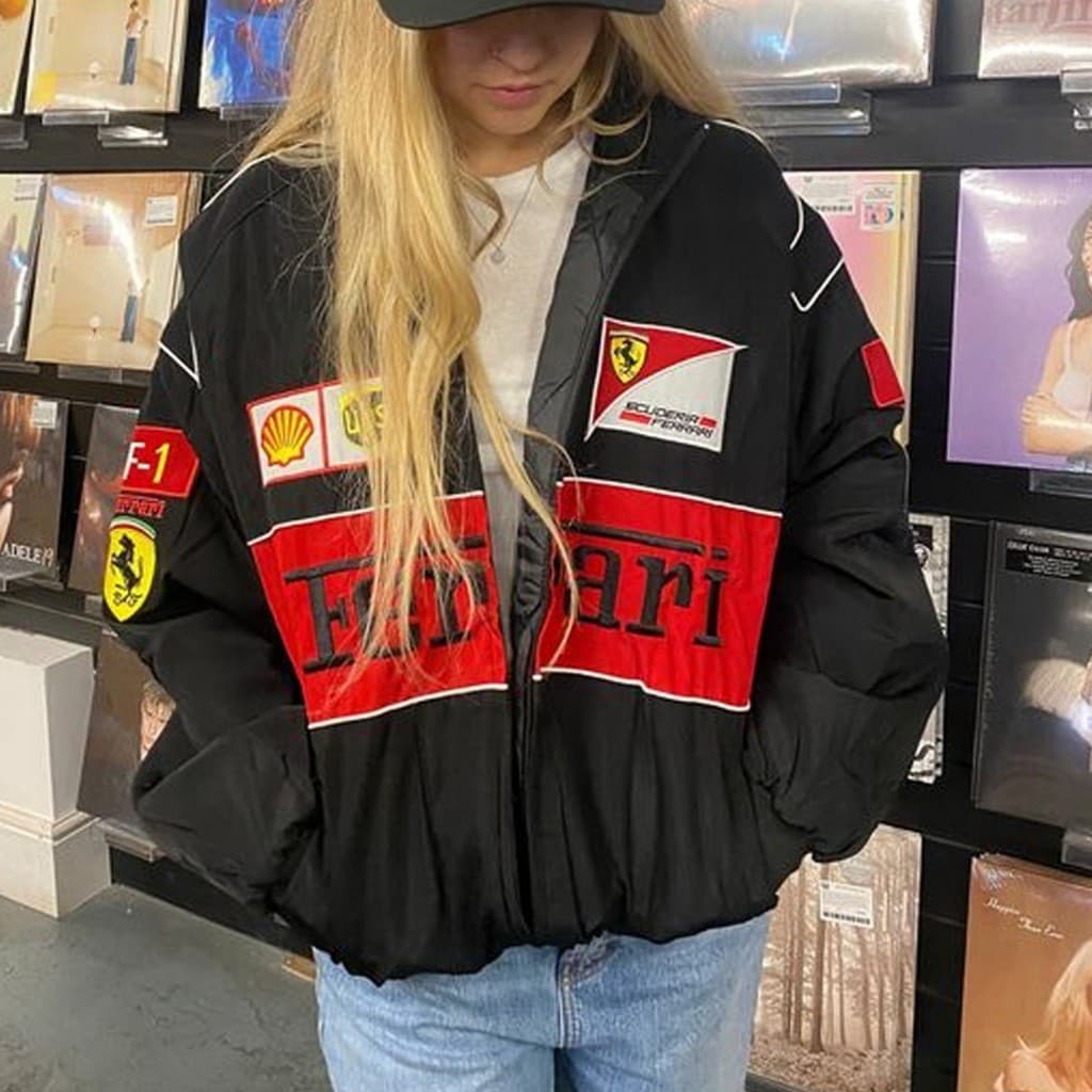 F1 Equipe De Motocicleta Retrô De Corrida De Manga Comprida Ferrari